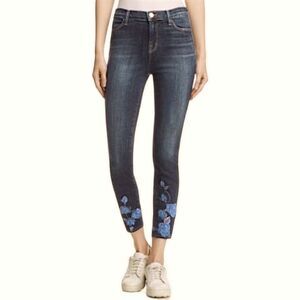 J BRAND, 'ALANA' HIGH RISE, MORNING GLORY JEAN SIZE 6, MEDIUM BLUE W/EMBROIDERY